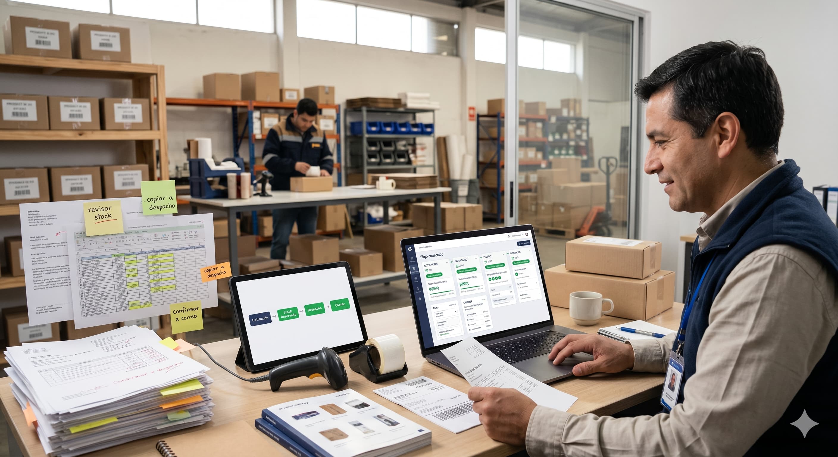 Cuando la cotización vive en un archivo, el inventario en otro y el despacho en un correo, alguien termina haciendo de integración manual entre etapas. Así diseñamos un sistema modular que conecta todo el flujo en una sola vista.